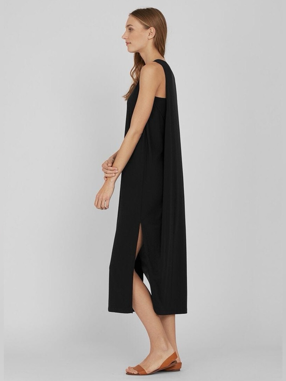 Cuyana Drape-Back Dress Black Size Medium Pima Cotton Modal Midi Maxi Dress